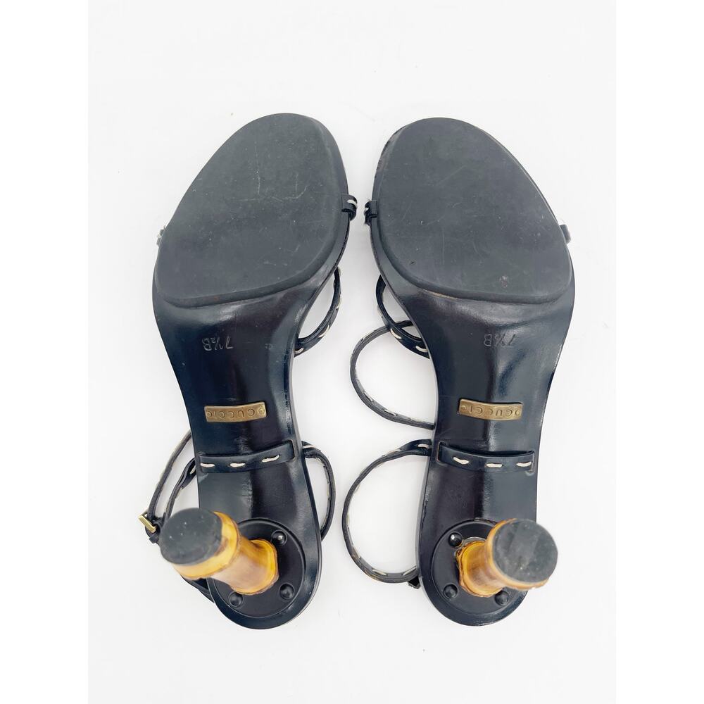 Gucci S/S 2002 Tom Ford Black Bamboo Heel Lace Up Wrap Sandal Heels US 7.5 - Picture 14 of 16